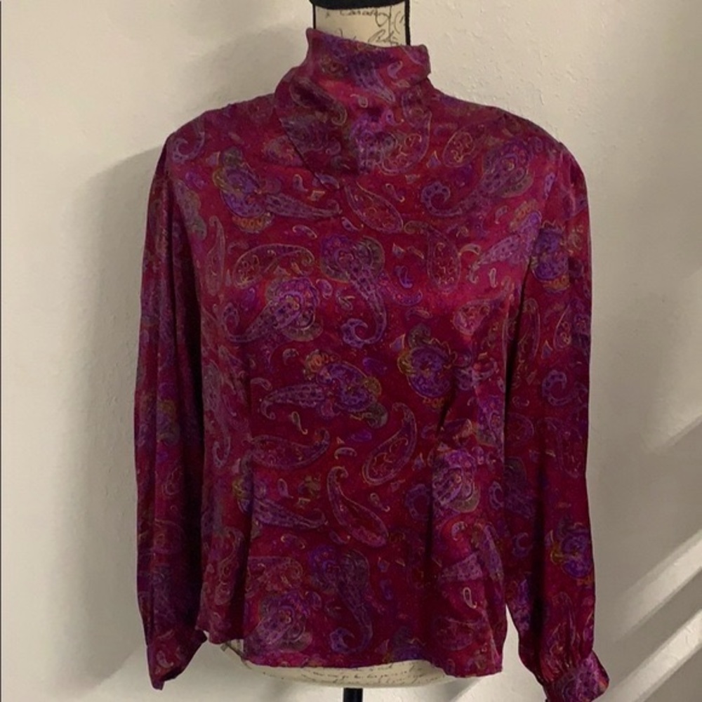 Vintage Queenie silk red and purple paisley pattern top - 12
